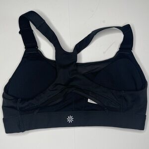 Athleta XS Logo Padded Racerback Mesh Panel Sports Bra Super Soft Black Smooth